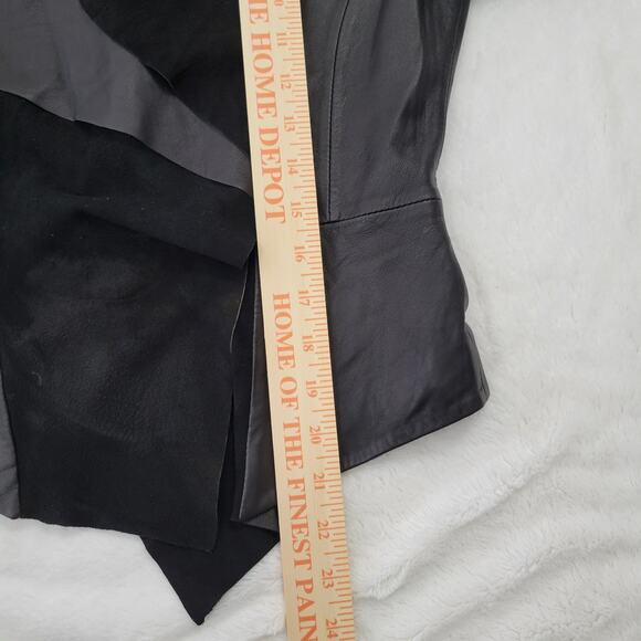 Kenneth Cole Genuine Leather Jacket Blazer Womens XS P Black Waterfall Front - Picture 13 of 14